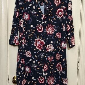 LOFT Black and Red Floral Long Sleeve Dress